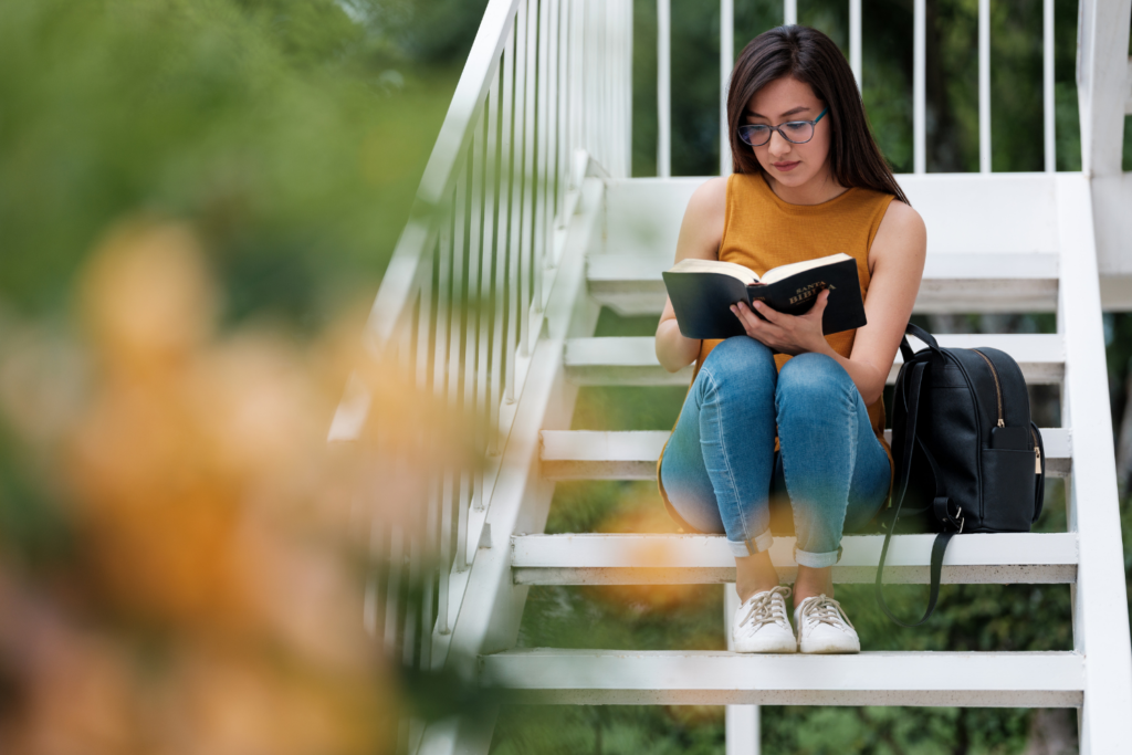 college student reading bible