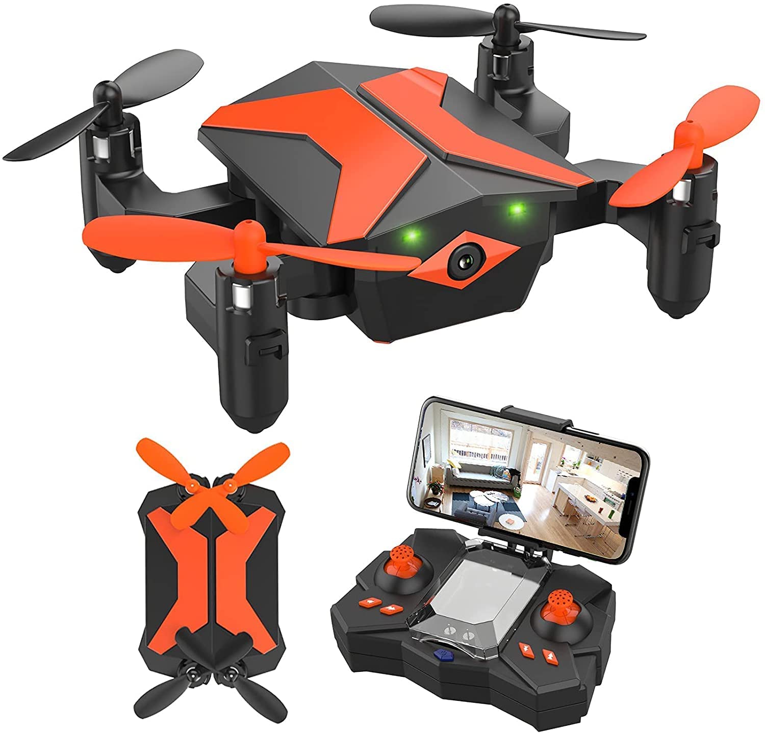 Drone with Camera Drones for Kids Beginners, RC Quadcopter with App FPV Video, Voice Control, Altitude Hold, Headless Mode, Trajectory Flight, Foldable Kids Drone Boys Gifts Girls Toys-Light Orange