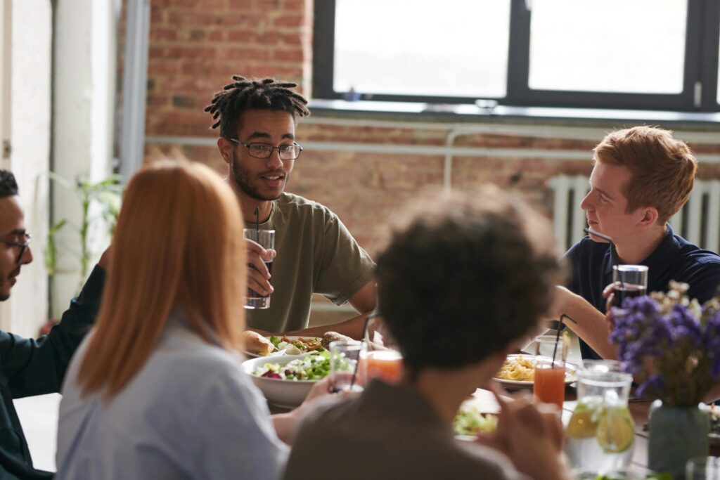 A group of friends having lunch