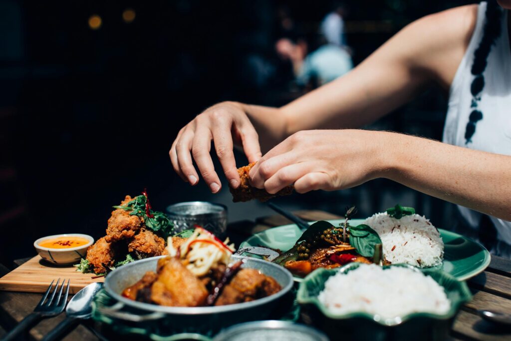 A person having a meal at a restaurant